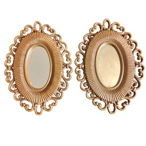 2 Vintage 1978 Brown Home Interior Homco Oval Wall Mirror Faux Wicker Rattan